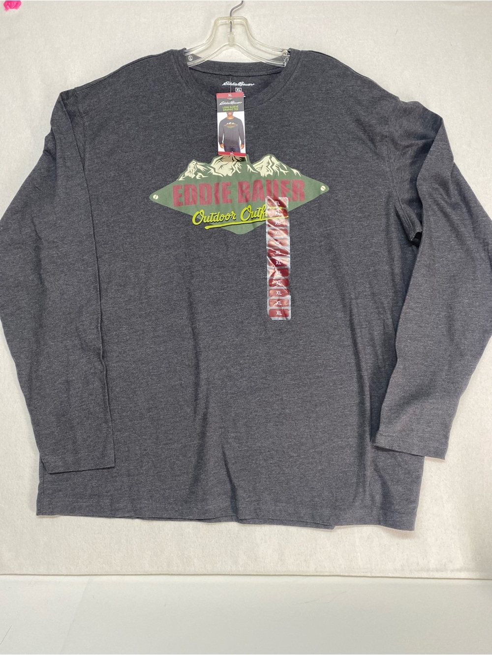 Eddie Bauer XL Dark Gray Long-Sleeve Graphic Tee with Mountain Logo NWT Casual